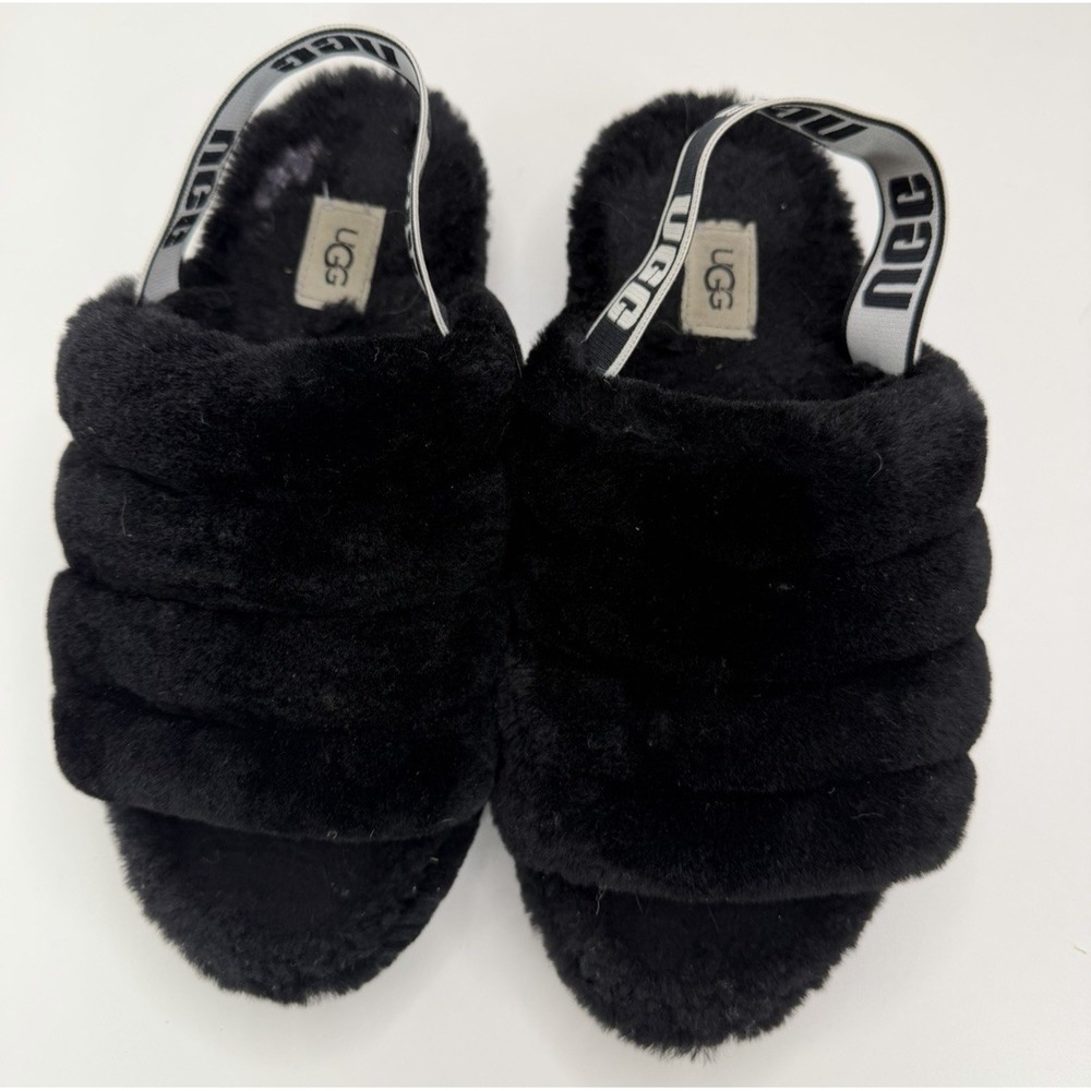 Ugg Fluff Yeah Women's Black Slipper Sandals Size 7‎ Footbed Wear